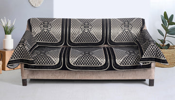 Nendle Velvet Fabric Sofa Cover Set of 5 Seater With 6 Pieces Arms Cover (Black, 12 Pieces)